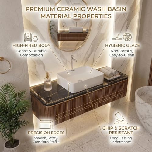 Image of ARQUIN ARQUIN Wash Basin for Bathroom Table Top Washbasin, Countertop Basin | Ceramic Washbasin Bathroom,Hotel | Living Room | Office Vanity Wash Basin (19.69x13.78x5.12 Inch)