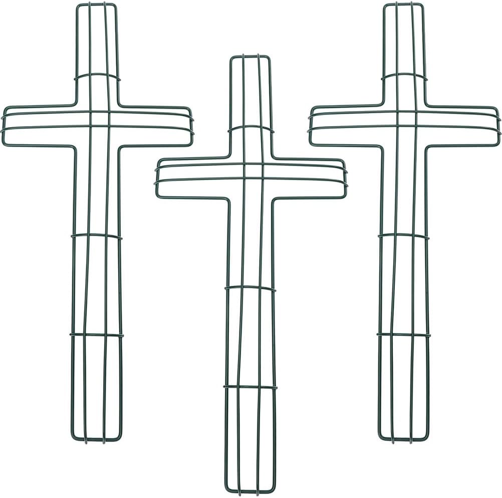 Amosfun 3pcs Cross Metal Wire Wreath Frame Cross Shape Floral Wire Wreath Form Wedding Church DIY Hanging Decorations 16 Inch