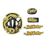OKSs Katana Tsuba Set - Alloy Samurai Sword Guard Made by Electroplating and Grinding, and Has Good Rust Resistance and Wear Resistance (Gold Black Dragon)