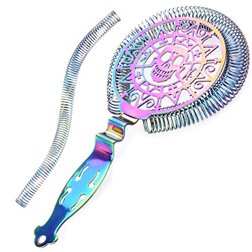 Cocktail Strainer with Spring Skull Martini Drink Strainer Stainless Steel Hawthorne Strainer for Bar Tools Colorful