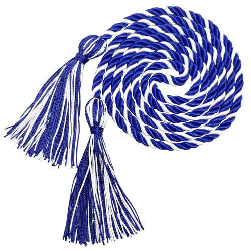 Image of Graduation Honor Cords Royal Blue and White Graduation Cords with Tassels, 67 inch Long for Graduation Students