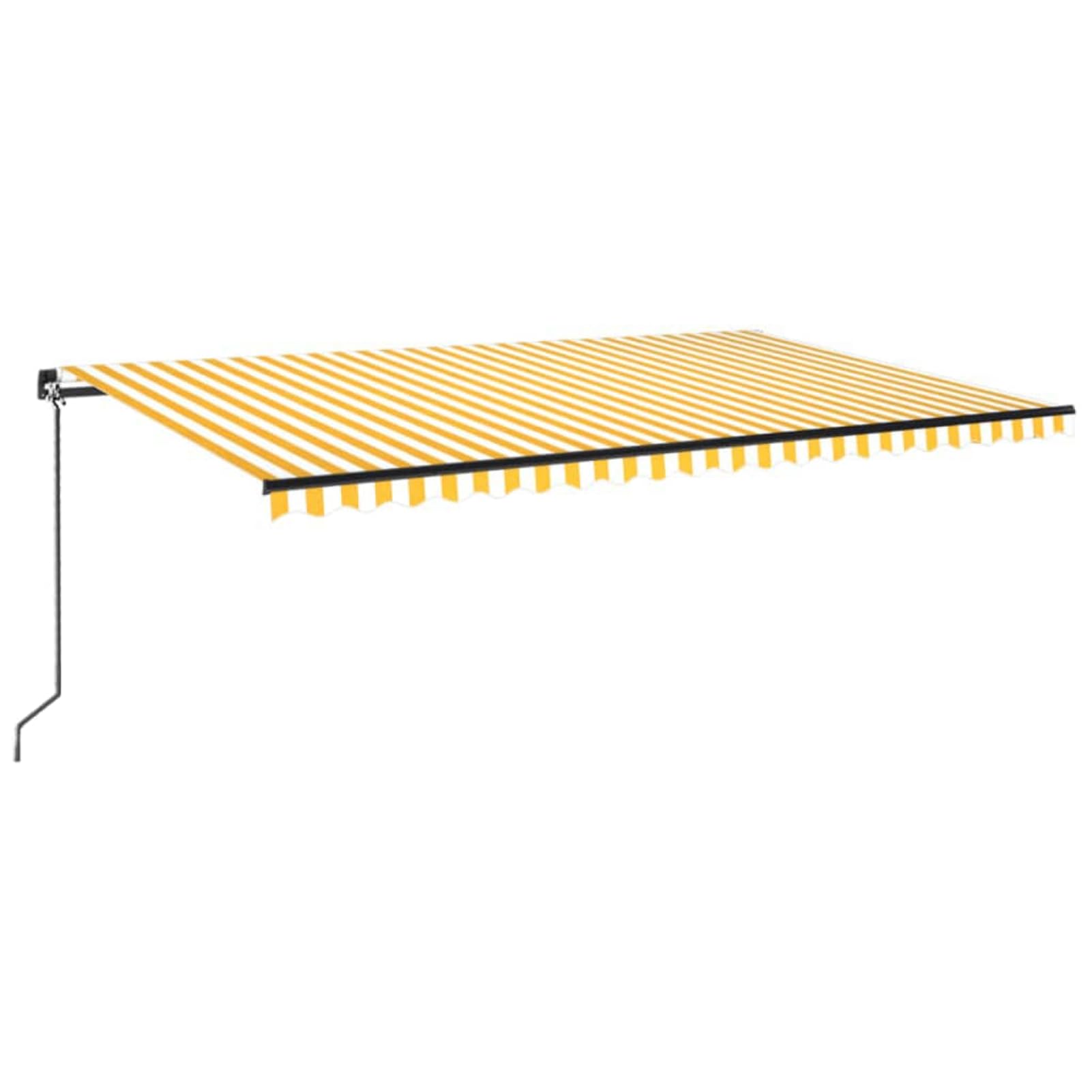 Markiza ręczna, zwijana, 500 x 300 cm, żółta i biała, markiza na balkon, bez wiercenia, z korbą ręczną, aluminiowa markiza odporna na promieniowanie UV, regulacja wysokości i działanie wody