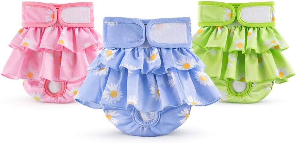 Female Goat Diaper, Reusable Goat Diapers Skirt, Adjustable Waist Washable Pet Diaper for Baby Goat and Small Pets, Tail Hole Design(SET01,XS)