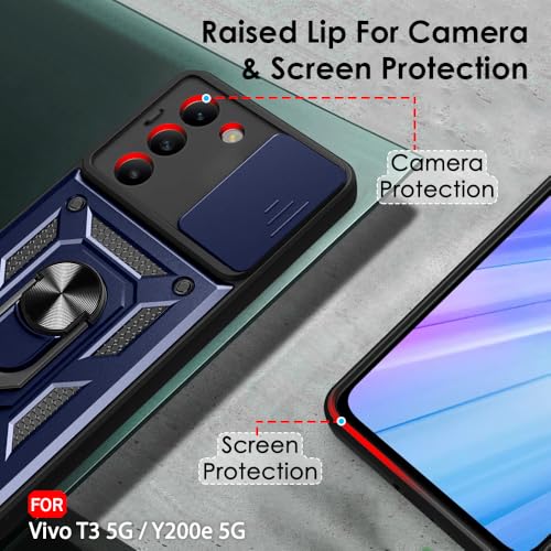 Image of TheGiftKart Tough Armor Bumper Back Cover Case for Vivo T3 5G / Y200e 5G | Sliding Camera Cover, Kickstand & Ring Holder | 360 Degree Protection Back Cover Case for Vivo T3 / Y200e 5G (PC & TPU, Blue)