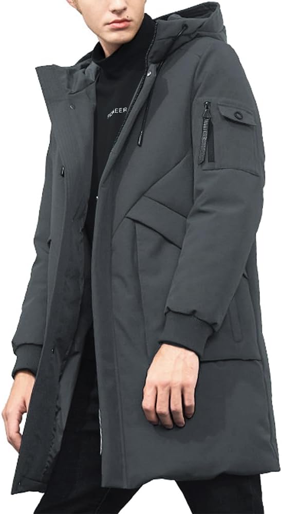 Pioneer Camp Men's Winter Coats Water-Repellent Windproof Thicken Parkas Long Hooded Padded Puffer Jacket