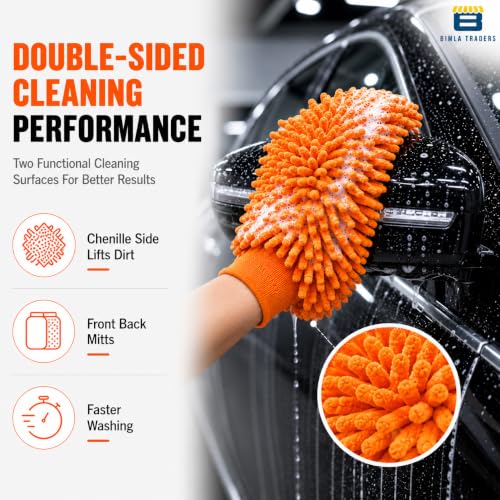 Image of Btag Microfibre Double Sided Wash Mitt Cleaning Gloves | Regular Quality | Super Absorbent | Extra Large | 4 pc Pack | Orange