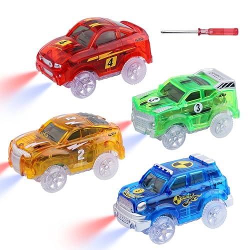 sikkeby Track Cars Magic Kinder Geschenk: Race Car 4 Pack Ersatz Track Zubehör Autos für 3 4 5 6 7 8 Jahre Up Old Kids Boys Girls Spielzeug Tracks Cars Kompatibel mit den meisten Auto Tracks