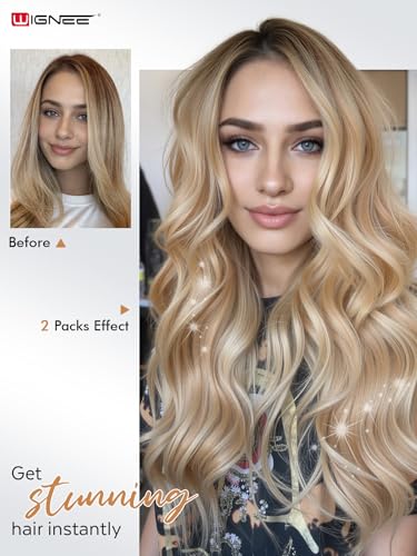 WIGNEE Butterfly Weft Human Hair Extensions Strawberry Highlight Blonde Hair Extensions Real Human Hair 18 Inch Genius Double Weft Human Hair Extensions Glueless and Seamless for Thin hair(18/60A)