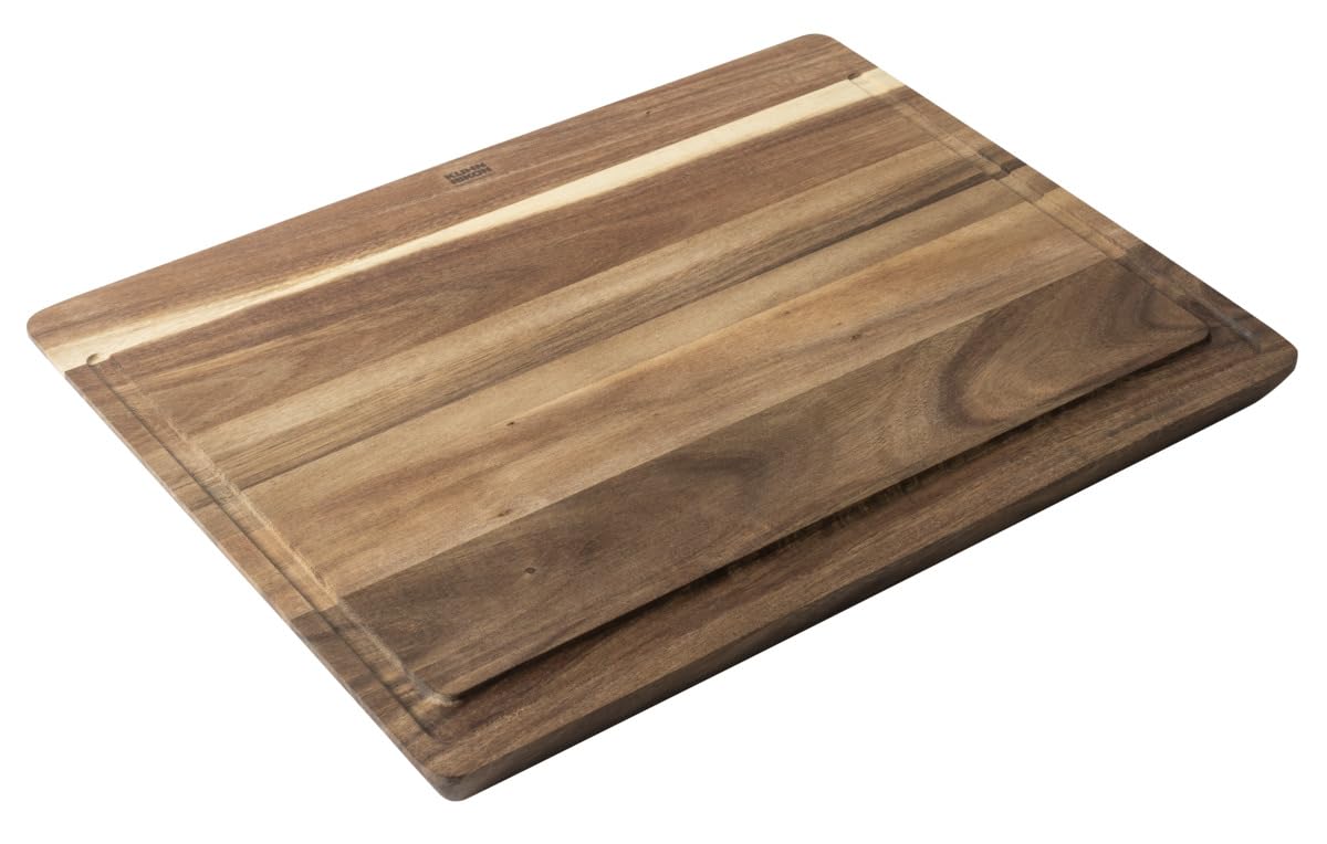Kuhn Rikon Culinary Forged Acacia Cutting Board Large – Wide Wooden Chopping Board with Juice Groove & Non-Slip Feet – Durable Design for Safe and Clean Food Preparation, Brown