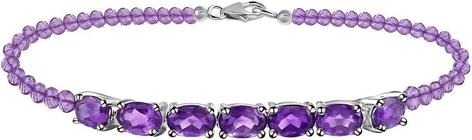 SHOP LC DELIVERING JOY Beaded Birthstone Bracelets for Women in 925 Sterling Silver - Beads Charm Bracelets Adjustable Stretchable Jewelry - Anniversary Promise Gemstones Jewelry Gifts for Women