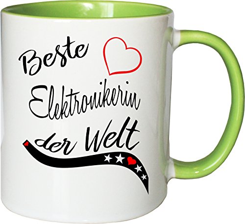 Mister Merchandise Becher Tasse Beste Elektrikerin der Welt. Kaffee Kaffeetasse liebevoll Bedruckt Beruf Job Arbeit Weiß-Grün