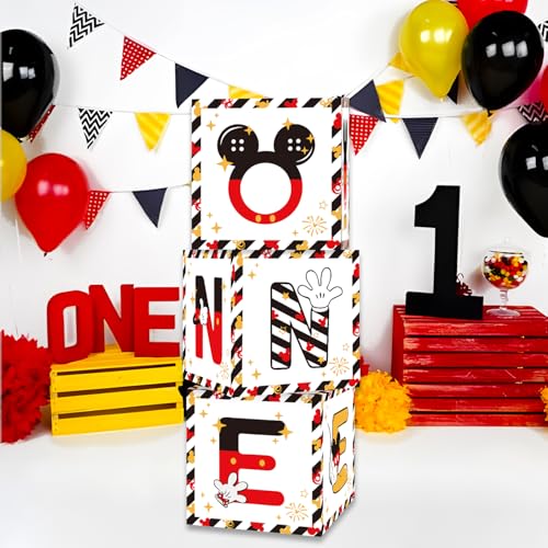 Party Supplies,Red Yellow Black Balloon Box with Letters，Red Mouse Theme Birthday Party Favors for First Birthday Decoration