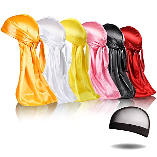 6er Pack Seidige Durags Für Männer & Frauen - Mit Langem Schwanz & Breiten Bändern Für Perfekte Waves