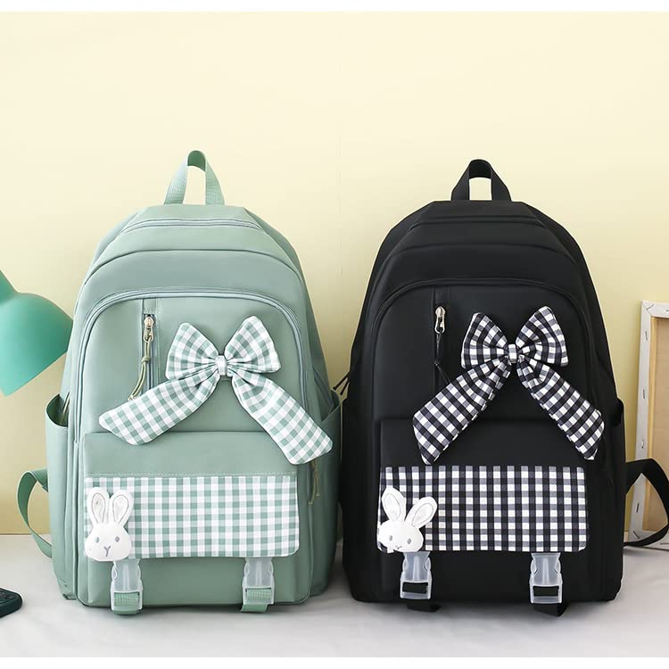 Juego de 4 mochilas Kawaii para escuela, maletines, estuche, monedero para niñas y escuelas, Verde