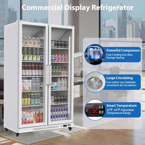 GarveeHome Commercial Refrigerator, Glass Door with LED Lighting - Upright Beverage Display Cooler for Home, Store, Gym, or Office, Featuring Double Swing Doors and 28.2 cu.ft