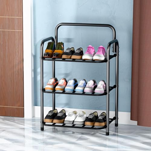 Image of Hemu Shoe Rack Durable Plastic & Metal Shoe Rack - 3-Tier Stackable Organizer for Home, Closet & Entryway, Holds Up to 9 Pairs of Shoes, Easy Assembly, Space-Saving Design (3 Layer)