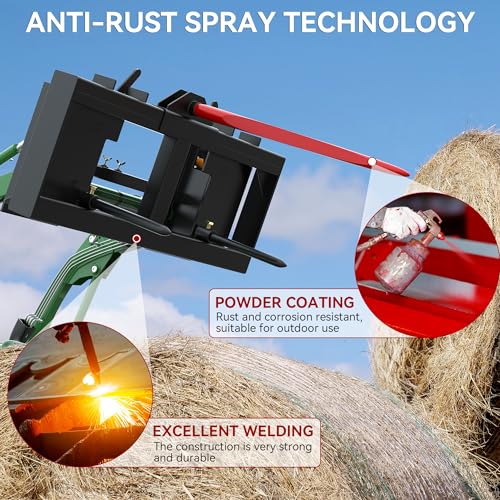 YITAMOTOR 49" Hay Spear Attachment, 3000lbs Capacity Quick Attach for Bobcat Tractors & Skid Steer Loader with 1pc 49" Red Hay Spear & 2pcs 17" Black Stabilizer Spears Spike Fork Tine