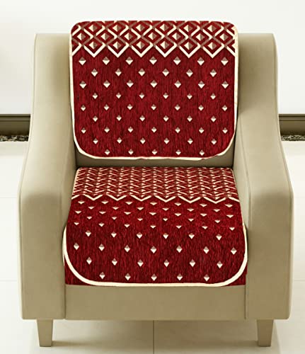 Image of Premium 5 Seater Printed Sofa Cover Set 3,1,1 Seater 10 Pieces Sofa Back Slip Panels, Protector for Single Seater (Maroon, 3+1+1)
