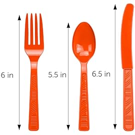 DecorRack Plastic Cutlery Set, Orange Colored Plastic Silverware Sets for Parties, 96 Piece Bulk Heavy Duty Utensils (Orange, 96 Pieces)