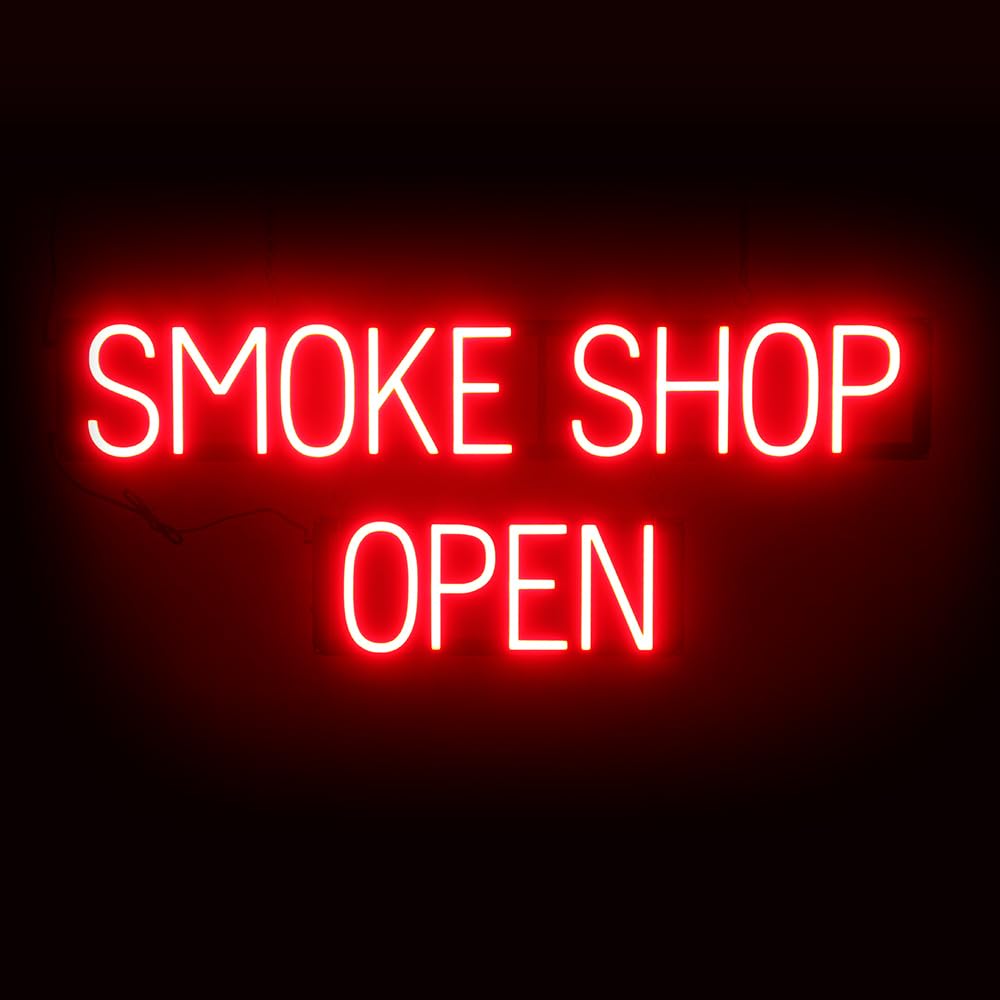 SpellBrite LED Neon SMOKE SHOP OPEN Sign for Business - Red, 38" x 15"
