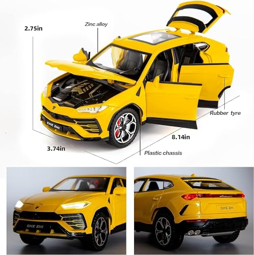 Image of Metal Pull Back Diecast Car SUV 1:24 Big Lamborghini Urus Pull Back Car Model with Sound Light Boys Gifts Toys for Kids【Pack of 1】,multicolor