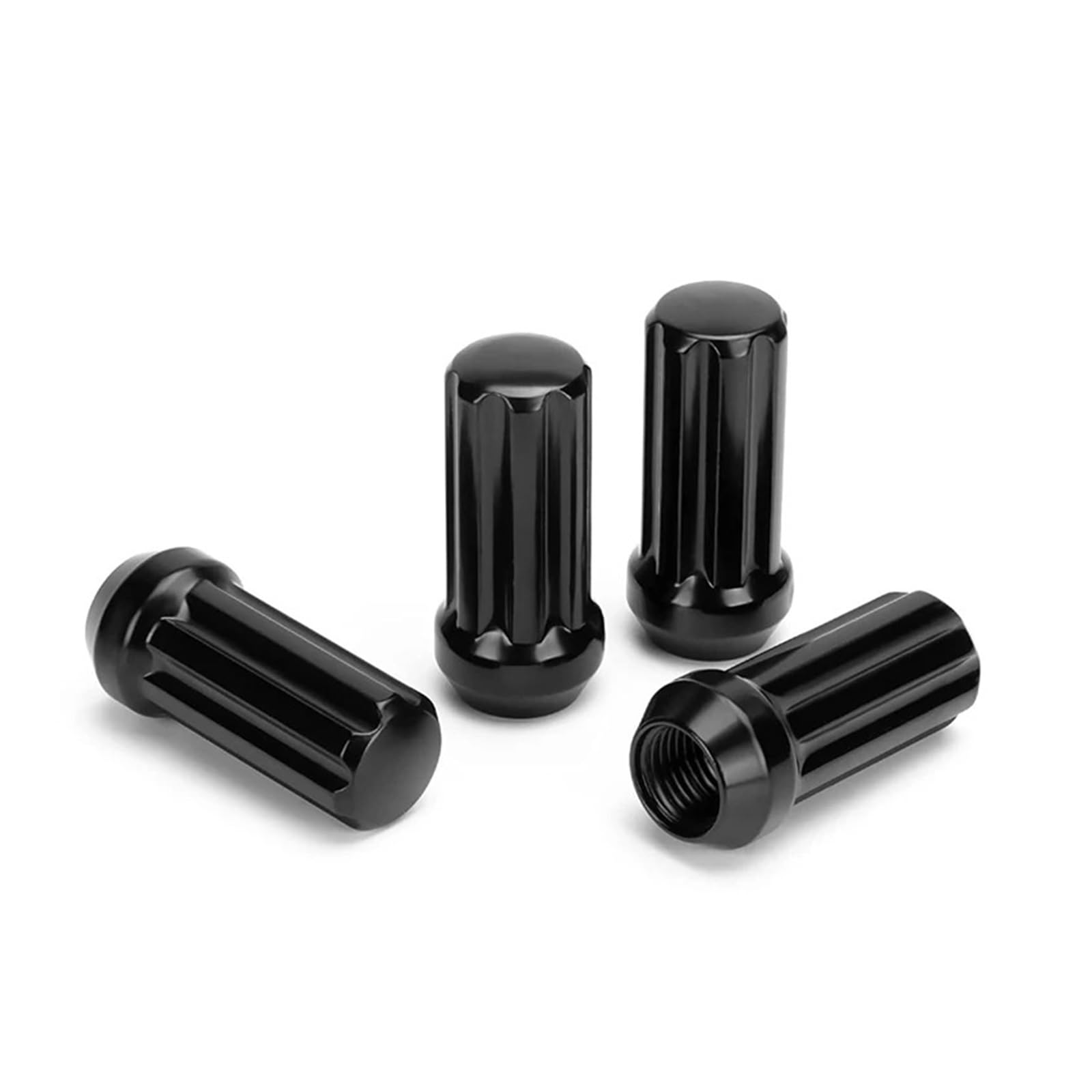 Écrous de roue M14 x 1,5, 24 pièces, 14 mm x 1,5, 7 cannelures, cône borgne, 5 cm de long, noirs, avec 2 clés à douille.