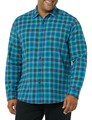 Amazon Essentials Herren Langarmhemd aus Flanell (in Übergröße erhältlich), Aquablau Karo, S