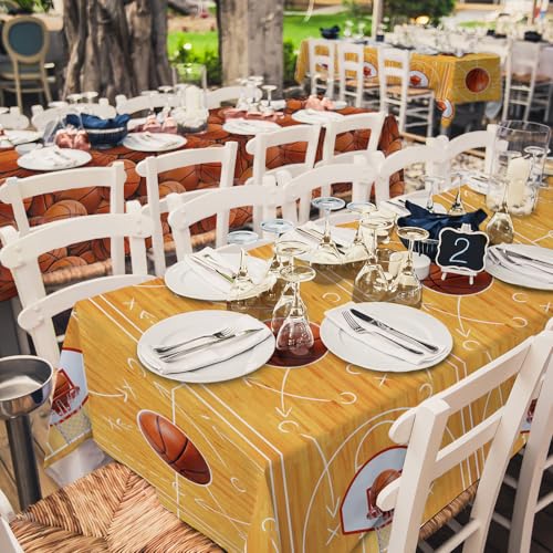 Image of Basketball Party Supplies Set: Basketball Party Decorations & Party Favors, Includes 2-Pack Basketball -Themed Tablecloths for Kids 1st Birthday, Basketball Disposable Table Covers 54 x 108 Inch