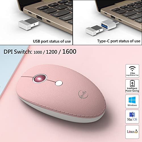 Xinshis Wireless Mouse, 2.4G Wireless Mouse For Laptop, Ergonomic Computer Mouse Aluminum Alloy Wheel, 3 Dpi Adjustment Levels, Leather Luxury Outfit, Pink #TOP3