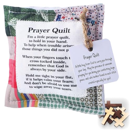 Image of HASTHIP 3.9'' Prayer Quilt with Cross Inside, Portable Christian Comfort