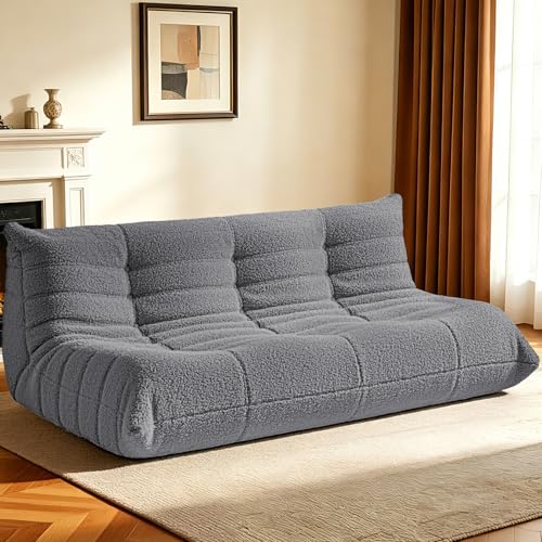 Image of HABUTWAY Bean Bag Chairs Fireside Lazy Floor Sofa,3 Seater,Light Grey
