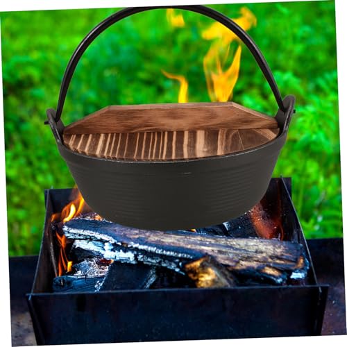 Toddmomy 1set Cast Iron Camping Cookware Durable Japanese Hanging Pot with Lid for Outdoor Cooking and Soup Preparation for Campfire and Home Use - Image 6