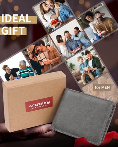 Image of Artpaxy Mens Wallet Bifold Genuine Leather RFID Blocking Wallet for Men with 1 ID Window 13 Card Holders 2 cash pockets 1 Gift Box