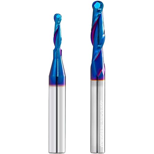 2 PCS Ball Nose Set CNC Router bits Carbide Ball Nose End Mill with Nano Blue Coating for Side Milling. End Milling. Finish Machining. (2 PSC Ball Nose Set)