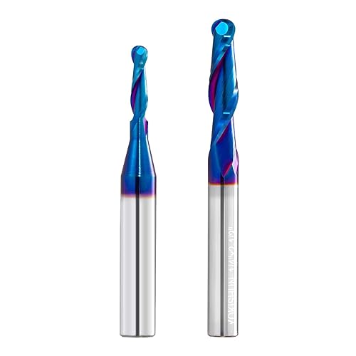 Juego de 2 puntas de punta de bola CNC, fresadora de punta de bola de carburo con revestimiento nano azul para fresado lateral. Fresado final.