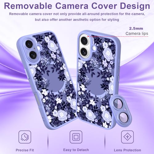 Image of Magnetic for iPhone 17 Case for Women Girls, Purple Floral | Cute Flower Pattern Design [Compatible with MagSafe] [Full Camera Protection] Slim Shockproof Translucent Matte Cover