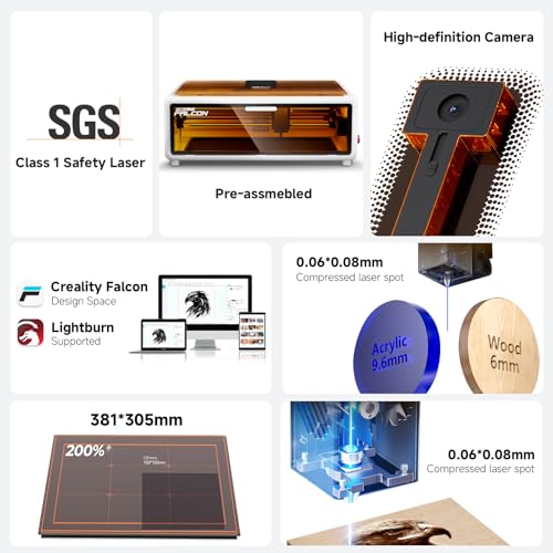 Image of Creality Falcon A1 10W Laser Engraver, Enclosed Laser Cutter with Air Assist, HD Camera Positioning, Beginner-Friendly, Class 1 Safety Engravering Machine for Wood and Metal, Acrylic(White)