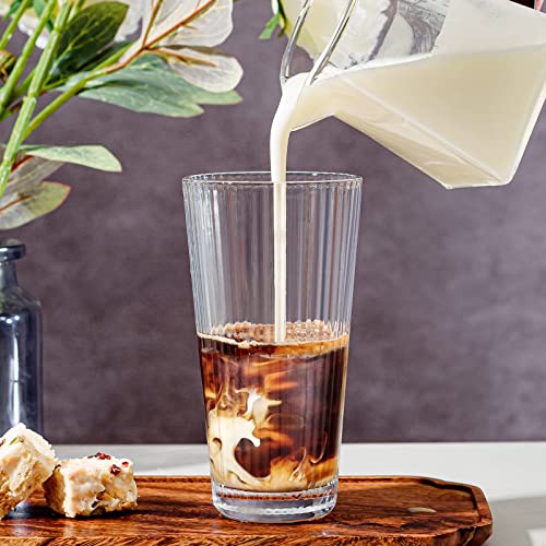 Goldarea 12 Pack Drinking Glasses, 10 Oz Highball Glass Cups, Pint Glasses With Classic Clear Striped Design, Ideal Ribbed Glassware Sets For Beer, Ice Coffee, Soda, Cocktail, Water, Juice, Beverage #TOP3