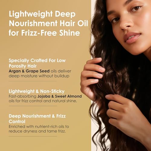 Image of Specialized Low Porosity Hair Oil | Deep Hydration, Frizz Control & Pre-Shampoo Treatment |Argan, Jojoba, Grapeseed & Sweet Almond Oil | 120ml