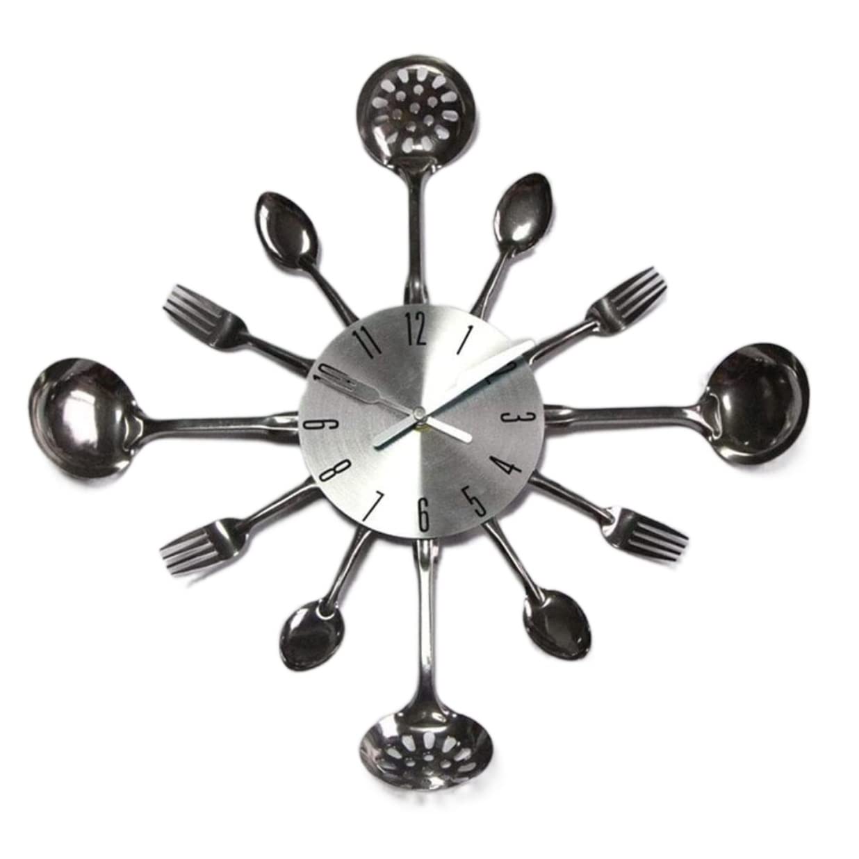 GPDNBIEU, 3D Modern Creative Cutlery Kitchen Spoon Fork Wall Clock Room Home Decoration Clocks for Living(Silver)