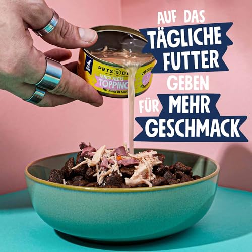 Pets Deli Fancy Filets Hunde Futter-Topping Huhn, saftig & lecker, für wählerische Hunde, mit Verdauungs-Komplex für eine gesunde Verdauung, getreidefrei, ohne Zucker, 12x70g, Premium Qualität