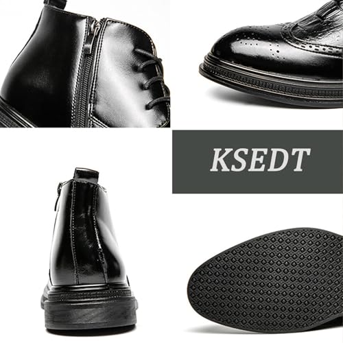 Black Black Wingtip Brogues Pointed Toe Work Boots for Men Classic Lace-up Modern Formal High Top Derby Oxfords Vintage Business Casual Dress Shoes with Zipper2