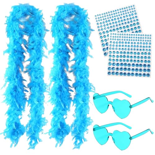 BDSHUNBF 4 Stück Federboa, Feder Boa, Kostüm-Accessoire, mit Herzförmigen Randlosen Sonnenbrillen, für Cosplay, Halloween, Weihnachten, Kostüm...