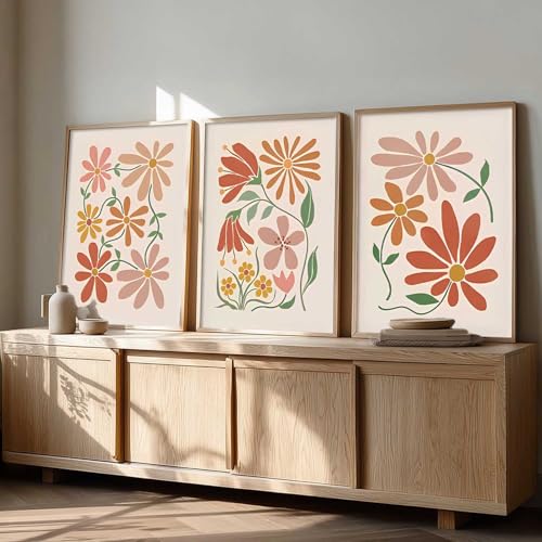 Image of kotart Floral Wall Art Home Decoration | Aesthetic Floral Paintings With Frame For Living Room Bed Room Hotel Wall Decor Digital Reprint Set of 3 (20x30 Inch)