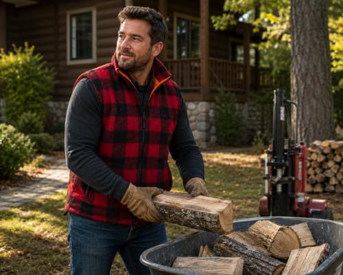 Image of Men's Reversible Camo / Buffalo Red Plaid & Orange Fleece Hunting Vest