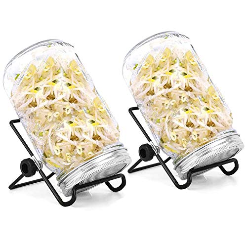 Kit de germinador de semillas 2 tarros de albañil de brotación con tapas de colador de acero inoxidable, soportes, juego de germinador para cultivar ensalada de frijoles y brócoli de alfalfa Cover