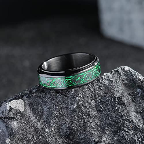Image of King Will 316L Stainless Steel Spinner Ring for Men Women- 8mm Width Fidget Ring with Dragon /Celtic Knot Pattern, Stress Anxiety Relief Comfort Fit Wedding Band
