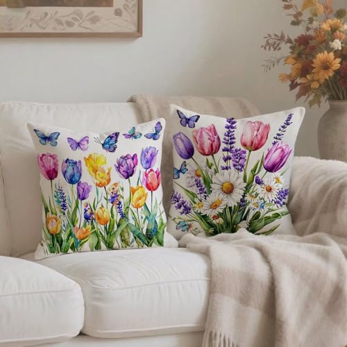 Housse coussin 80x80cm imperméable lot de 2 taies lavables violettes - 4