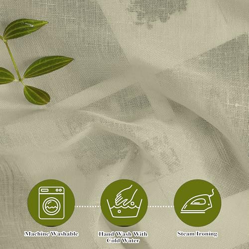 Image of Amazon Basics - Linen Textured Sheer Door Curtains | Light Filtering | 5 Feet | Set of 2 | Plain Design | for Living Room, Bedroom & Balcony | 150cm x 115cm, Color - Cream