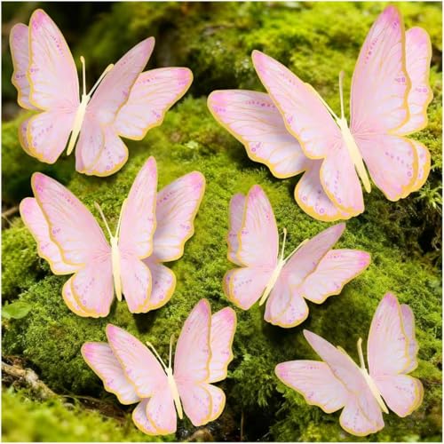 Mverse 3D Butterfly Wall Decor - Gold Paper Butterflies Sticker for Balloon Arch Garland & Cake Topper - Removable Mural Decals for Baby Shower Wedding Nursery & Girls Room Decoration (Pink)